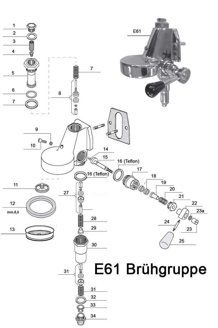 Brühgruppendichtung Brühgruppe E61 8,5mm / Espressomaschinen Wien